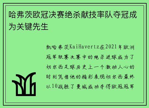 哈弗茨欧冠决赛绝杀献技率队夺冠成为关键先生